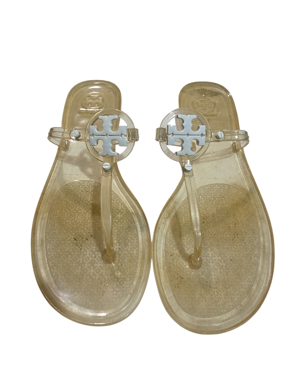 Tory Burch Clear Gold-Tone Logo Jelly Thong Sandals